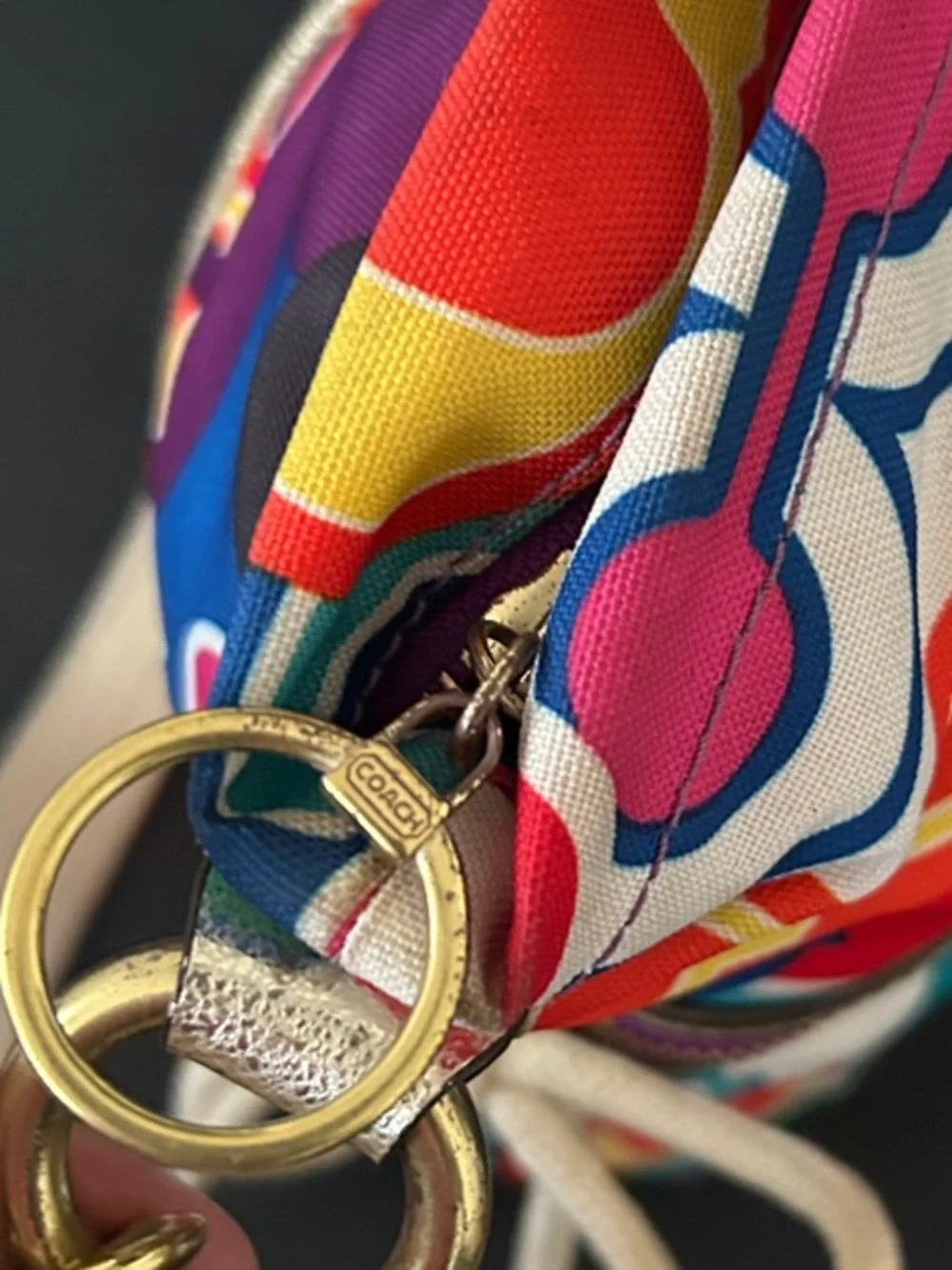 Coach Multicolor Signature Circle Tote with Gold Trim